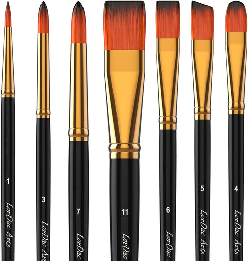 Paint Brush Set, 7 Artist Brushes for Painting with Acrylic, Gouache, Oil and Watercolor. Professional Art Quality on Canvas, Wood, Face and Model...