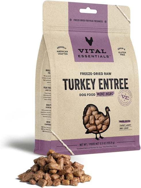 Vital Essentials Freeze Dried Raw Dog Food, Turkey Mini Nibs Entree, 5.5 oz...