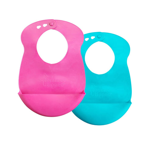 Tommee Tippee Easi-Roll Baby Bib, Crumb & Drip Catcher, Pink & Teal - 7+ Months, 2 Count...
