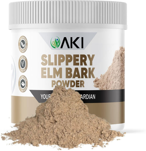 AKI Slippery Elm Bark Powder - Plant-Based Protein, Soothing Remedy for Digestive Wellness & Throat Comfort - Vegan-Friendly, Gluten-Free, Non-GMO...