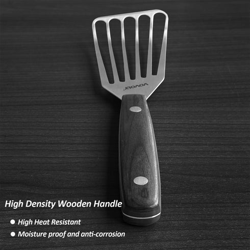 2 Pack Fish Spatula Turner, Stainless Steel Slotted Spatulas for Flipping, Turning, Frying & Grilling, 3"x6"+4"x8" Metal Slotted Spatulas, Wooden ...