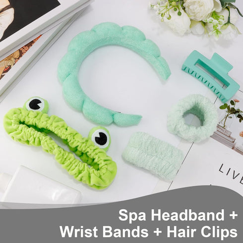 Canitor Spa Headband Wrist Bands Set with Hair Clips Skincare Headband for Washing Face Skin Care Puffy Makeup Headband Preppy Teen Girl Gifts Cut...
