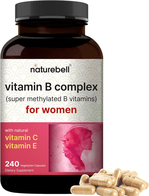 Vitamin B Complex for Women, 240 Veggie Capsules | Super Methylated B Vitamins | B 12, Folate, Biotin & More – with Natural Vitamin C, E, Choline,...