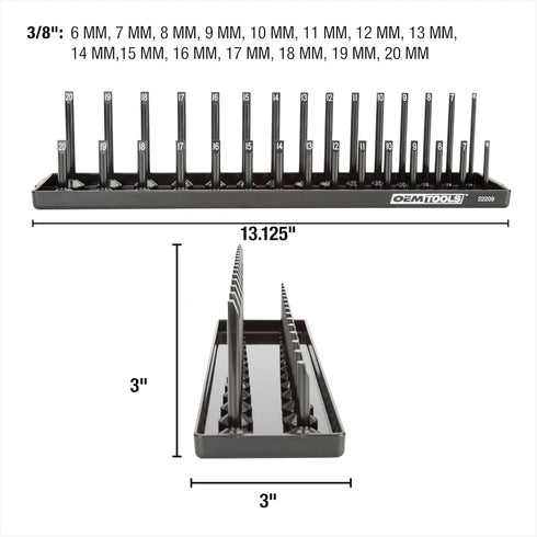 OEMTOOLS 22209 Metric 3/8 Inch Drive Socket Tray Organizer, Black...