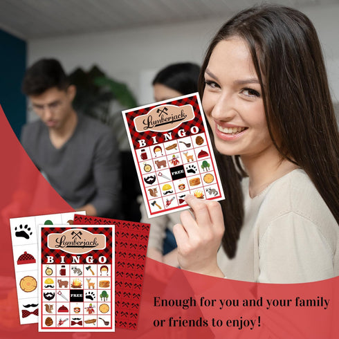 Lumberjack Party Bingo Game, 24 Player Woodland Bear Bingo Cards Set for Family Friend Activity, Gender Reveal Party Favor Decoration Holiday Supp...