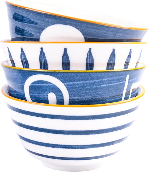 Japanese Rice Bowl Set of 4 Ceramic Sushi Bowls for Soup Oats...