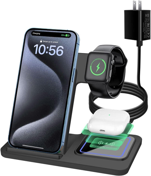 Wireless Charger 3 in 1 Wireless Charging Station for Multiple Devices 15W Fast Charging Stand for iPhone 15 14 Pro Max 13 12 11 XS XR 8 Plus, Air...