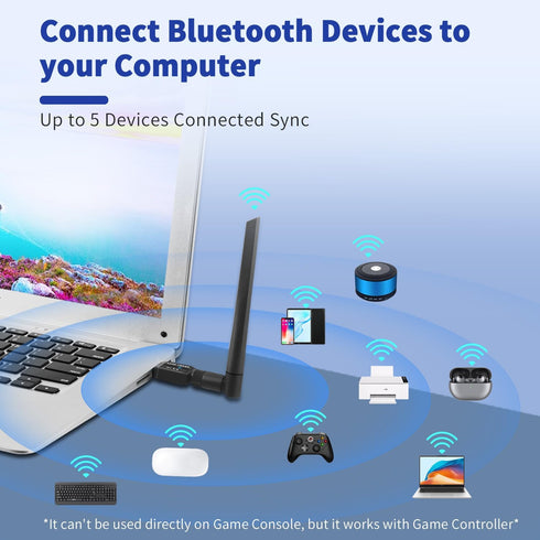 Long Range Bluetooth 5.4 USB Adapter for PC Laptop, Wireless Transmitter Dongle Pair w/Headset Headphones Earbuds Speaker Mice Keyboard Printer fo...