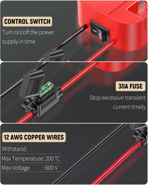 Vibit 2 Pack Power Wheel Adapter for Milwaukee M18 Battery with Switch, DC Power Adapter, 18 V Battery Adapter for RC Car Truck DIY & Robotics, Ba...