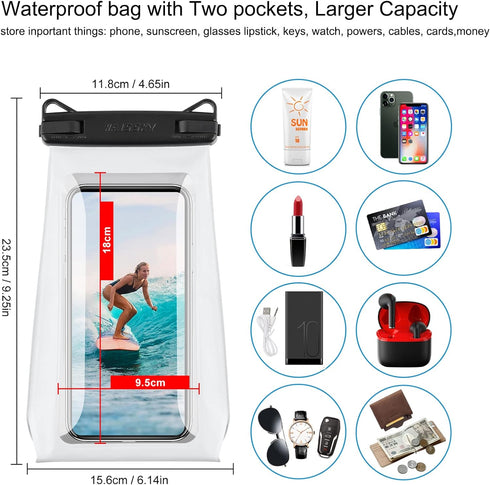 Large Capacity Waterproof Phone Pouch Floating, Waterproof Bag Case for iPhone 15 14 Pro Max 13 12 11 X XR 8 Plus Samsung Up to 6.9'', IPX8 Water ...
