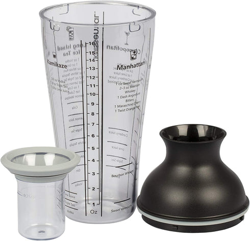 16oz Large Cocktail Shaker Bar Set- Includes Measuring Jigger, Strainer, 6 Printed Mixed Drink Recipe Measurements on Bottle- Fun Bartender Kit fo...