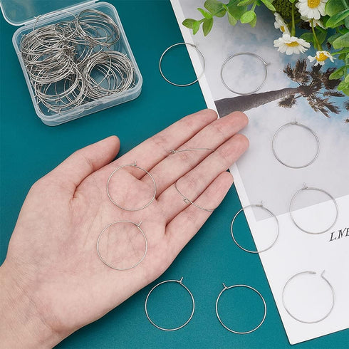 UNICRAFTALE 100pcs 30mm Beading Hoop Earring Wine Glass Charm Rings Stainless Steel Hoop Earring Findings Metal Earring Ring for DIY Jewelry Makin...