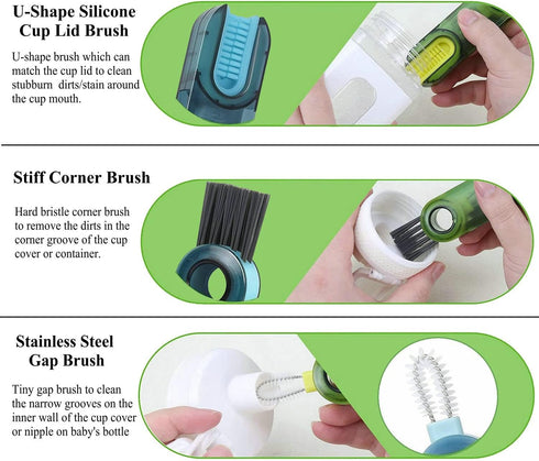 3 in 1 Cup Lid Cleaning Brush Set Multifunctional Bottle Brush Cleaner Tiny Bottle Cup Lid Brush Straw Cleaner Tools Mini Silicone Bottle Cup-Hold...