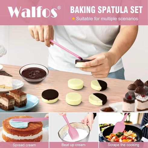 Walfos Silicone Spatula Set of 5 - (600°F) High Heat Resistant Kitchen Scraper Spatulas, One-Pieces Seamless Design, Perfect for Cooking Mixing & ...