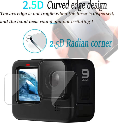 PWireless 6pcs Tempered Glass Screen Protector for GoPro Hero12/11/Hero10/Hero 9 Black+Silicone Sleeve Protective Soft Case with Lanyard+1pcs Lens...