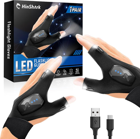 Hinshark Gifts for Men, LED Flashlight Gloves Rechargeable, Cool Tools Gadgets for Men, Birthday Gifts for Dad, Men, Him, Boyfriend, Husband, Uniq...