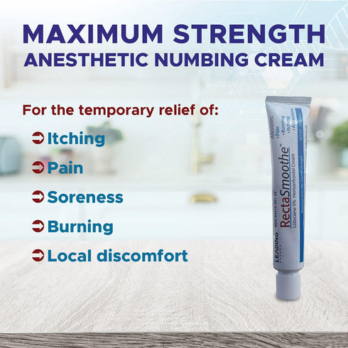 Lidocaine 5% Hemorrhoid Treatment by RectaSmoothe | Maximum Strength Numbing Cream | Fast Pain Relief for Anorectal Disorders | 1-Pk...