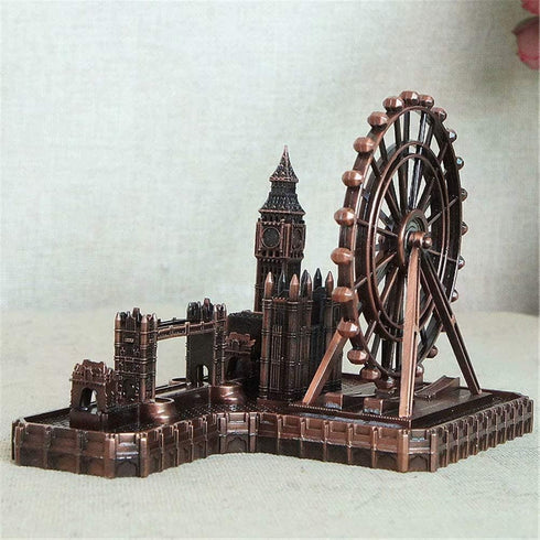 PROW® UK London Bridge London Eye Big Ben Tower Bridge Red Copper Metal Architectural Model Statue,Home Decoration Art Collection Sculpture...