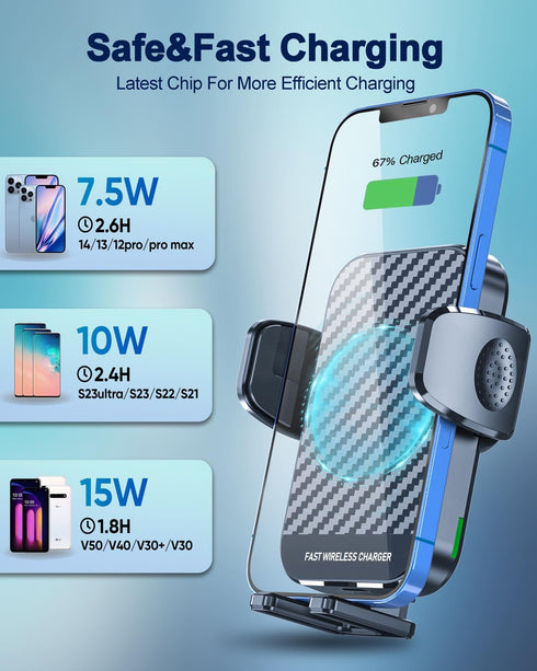 Wireless Car Charger, 15W Fast Charging Phone Holder Car Charger Air Vent Car Mount for iPhone 14 13 12 Mini Pro Max 11 XR XS X, Samsung Galaxy S2...