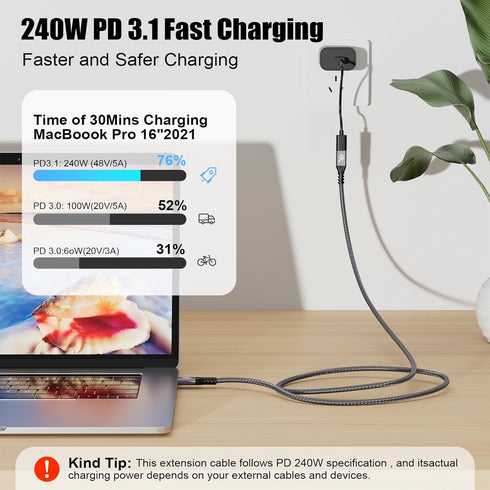 20Gbps USB C 3.2 Extension Cable, USBC 3.2 Gen2 Type-c Male to Female Extender Cable Ultra HD 4K@60Hz 240W Charging 20Gbps Data Transfer Compatibl...
