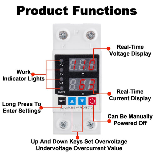 Smart Circuit Breaker with Energy Monitoring, Adjustable Voltage and Current Protection (1-63 Amp),AC Disconnect Current Adjustable Voltage Protec...
