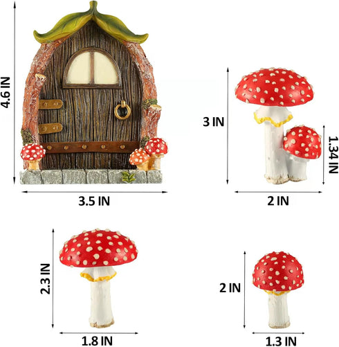 Fairy Door and Mushrooms for Garden, Glow in The Dark Fairy Garden Decor Accessories, Fairy Wild Garden Accessories Resin Miniature Garden Accesso...