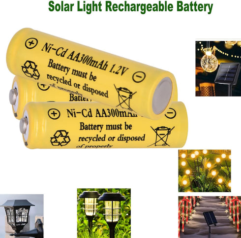 16 Packs AA 300mAh Ni-CD 1.2V Rechargeable Batteries for Outdoor Solar Lights, String Lights, Pathway Lights...