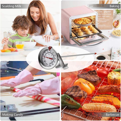 KT THERMO Deep Fry Thermometer with Instant Read,Dial Thermometer(2-Pack),12" Stainless Steel Stem Meat Cooking Thermometer,Best for Turkey,BBQ,Gr...