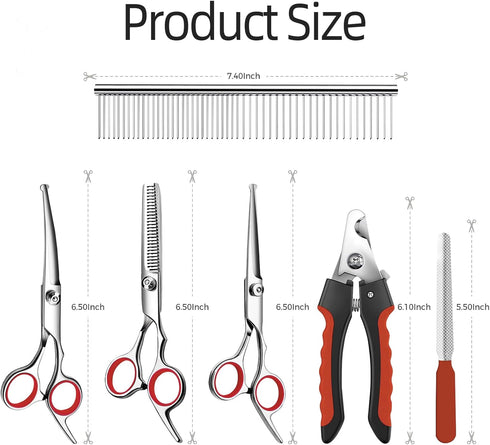 Multifunctional 7 in 1 Dog Grooming Scissors with Safety Round Tip, Stainless Steel Grooming Kit with Titanium Coating for Dogs and Cats at Home...