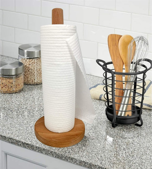 Wood Paper Towel Holder, Wooden Paper Towel Holder Countertop Standing Paper Towel Organizer Roll Dispenser for Kitchen Countertop & Dining Table...