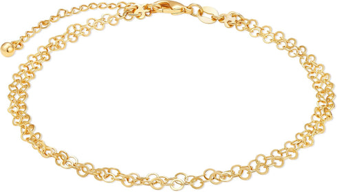 Barzel 18K Gold Plated Anchor Layered Anklet for Women, 10 Inches with 2 Inches Extension - Made In Brazil...