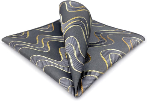 S&W SHLAX&WING Mens Pocket Square Grey with Yellow Golden Geometric Wedding...