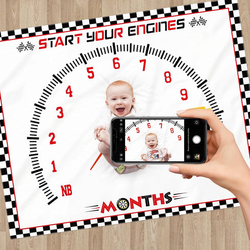 Racing Car Baby Monthly Milestone Blanket for Boy Little Monthly Growth Chart Sports Nursery Blanket 1 to 12 Months Photography Backdrop Prop for ...