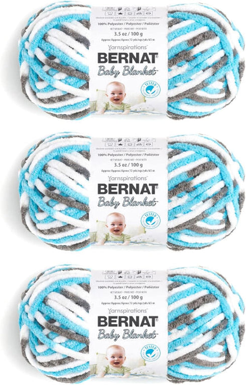 Bernat Baby Blanket Sail Away Yarn - 3 Pack of 100g/3.5oz - Polyester - 6 Super Bulky - 72 Yards - Knitting/Crochet......