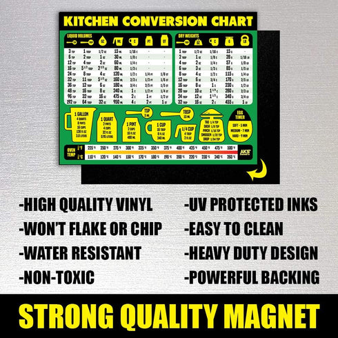 Kitchen Conversion Chart Magnet - Extra Large Easy to Read 11” x 8.5” Measurement Cheat Sheet for Cooking Baking & Reading Recipes - Convert Volum...