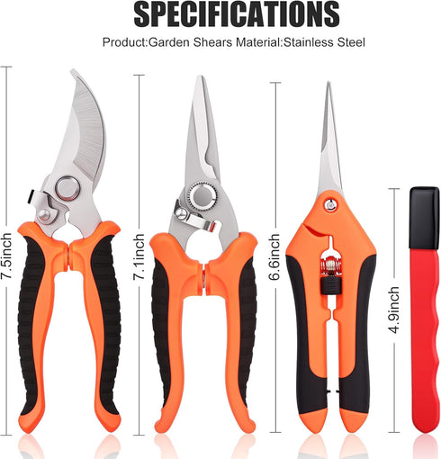 4Pieces Gardening Tools, Gardening Scissors,Garden Scissors, Scissors Set with Sharpening Stone, Gardening Stainless Steel Pruning Shears with Sha...