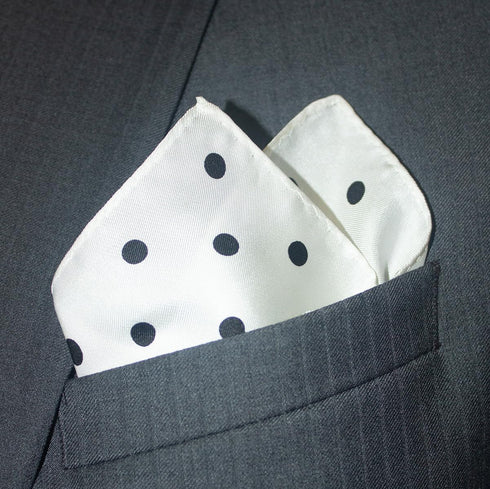 White Polka Dot Silk Pocket Square 100% Silk - Full-Sized 16"x16"...