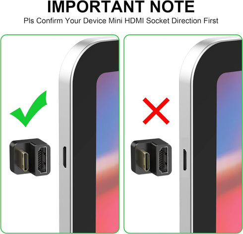AGVEE 2 Pack (Short Side Inward) 180 Degree Angled Mini HDMI Male to HDMI Female Adapter, U-Shaped 4K@60HZ Converter Coupler Connector Extender fo...