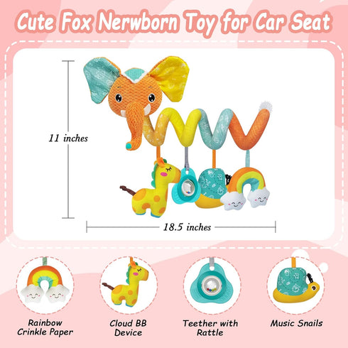 FATI Car Seat Toys Baby Toys 0-6 Months, Newborn Toys Infant Toys 0-3 Months, Stroller Toys for Baby Crib Carseat, Sensory Toys with Squeaker Teet...
