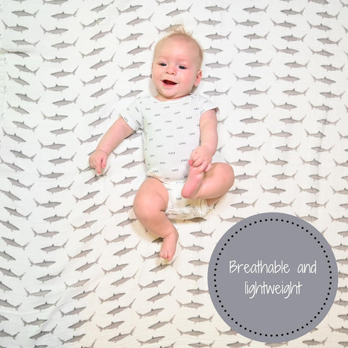 Swaddle Blanket | 100% Muslin Cotton | Newborn and Baby Nursery Essentials for Boys, Registry | Shark Print...