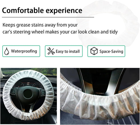 Ziciner 50 PCS Disposable Steering Wheel Cover, Universal Non-Woven Car Steering Wheel Protectors with Elastic Trims, Perfect for Automotive Servi...
