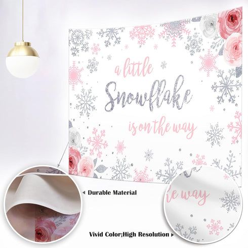 Mocsicka Snowflake Baby Shower Backdrop - Winter Wonderland Photography Background - Pink & Silver Snowflakes - 7x5ft (82x60 inch)...
