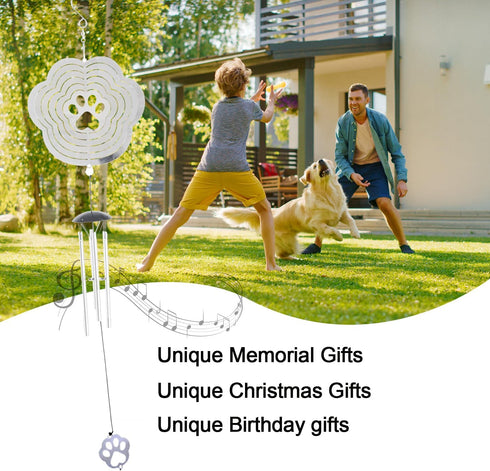 Paw Print Wind Chimes for Outside with Wind Spinners,Hanging Decor for Garden Patio Backyard Porch,Dog Cat Pawprint Memorial Windchimes,Gifts for ...
