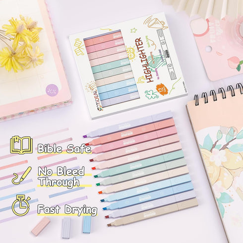 GOTIDEAL Aesthetic Cute Pastel Highlighters set, Dual tip 12 Pack No Bleed Bible Highlighters for office, School study accessory supplies...