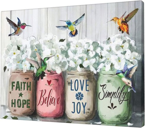 Farmhouse Flower Bathroom Wall Art Motivational Inspirational Quotes Pictures Wall Decor Hummingbird Canvas Artwork Painting Framed Poster Print f...