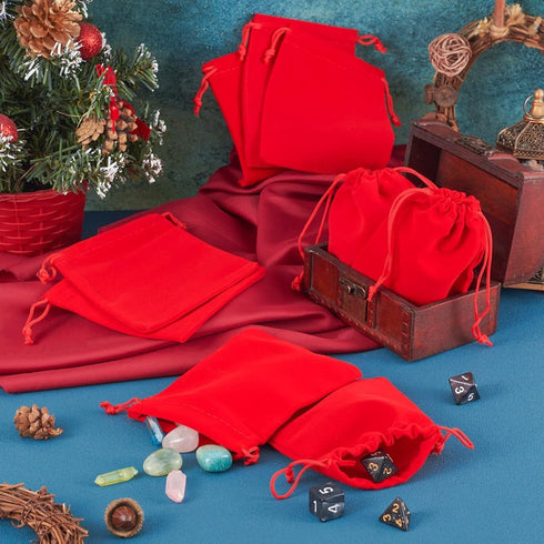 FASHEWELRY 50pcs Small Drawstring Velvet Bag 4.7x4 inch Jewelry Gift Pouches Red Party Wedding Favor for Candy Ring Dice Watch Packing Keepsakes...