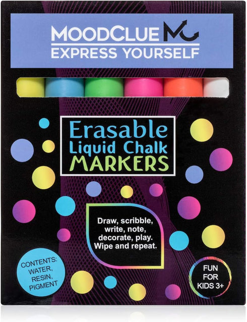 Liquid chalk markers erasable. 6 neon dry & wet erase marker pens for windows, mirrors, whiteboards, chalkboards, glass boards, auto windshields. ...
