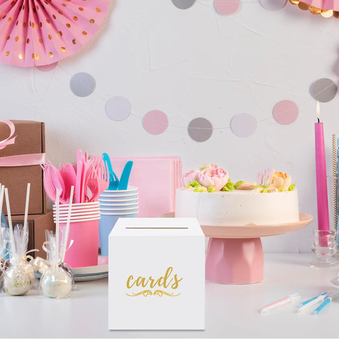 White Card Box Cardboard Card Box for Birthday Bridal & Baby Shower Graduation Funeral Envelope Box for Party Gold Card Box with Slot Wedding Mone...
