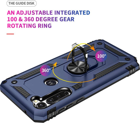 Moto G Stylus/Pro (2020) Case With Tempered Glass Screen Protectors, Androgate Ring Kickstand Car Mount Shockproof Cover for Motorola, Blue...