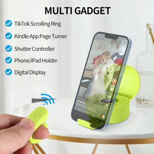 Upgrade TikTok Ring, Kindle Holder with Remote Page Turner, TIK Tok Scrolling Ring, Bluetooth Camera for iPhone, iPad, iOS Android Cell Phone-Gree...